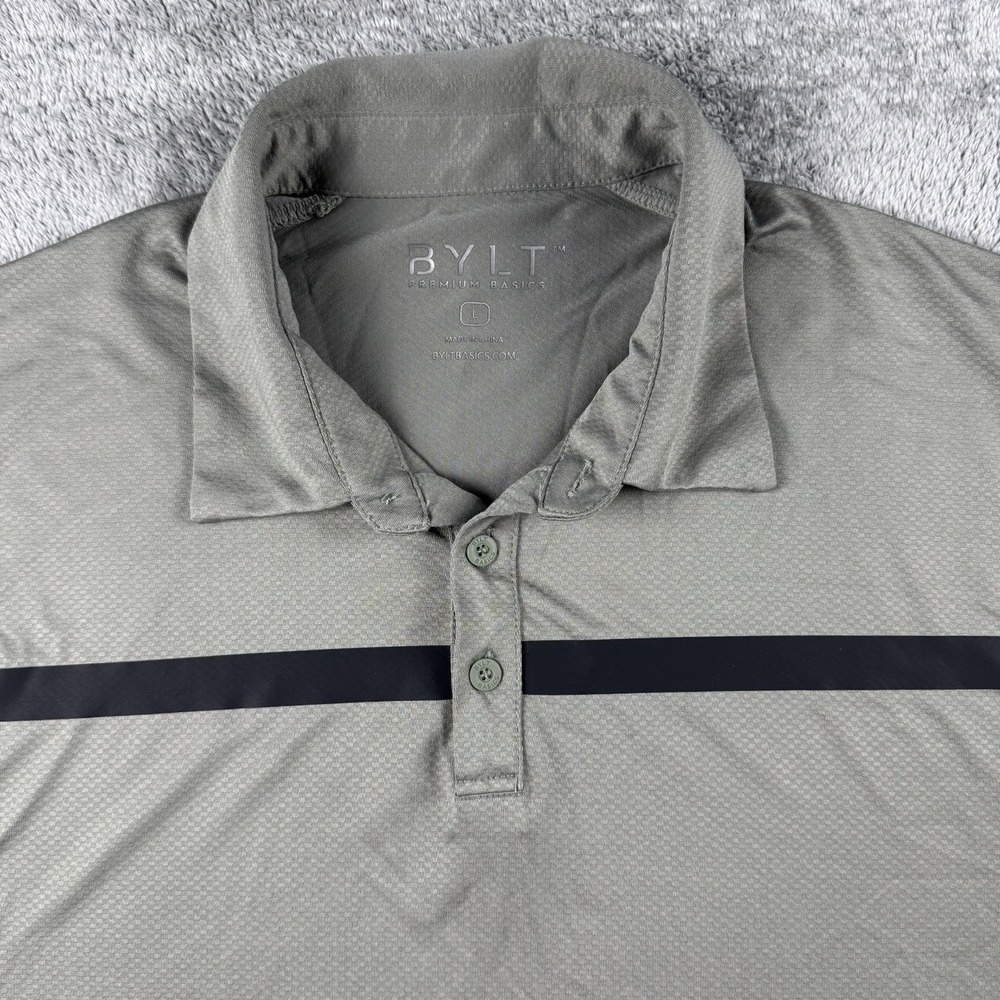 BYLT Polo Shirt Men's Large Gray Signature Premium Basics Stretch Short Sleeve